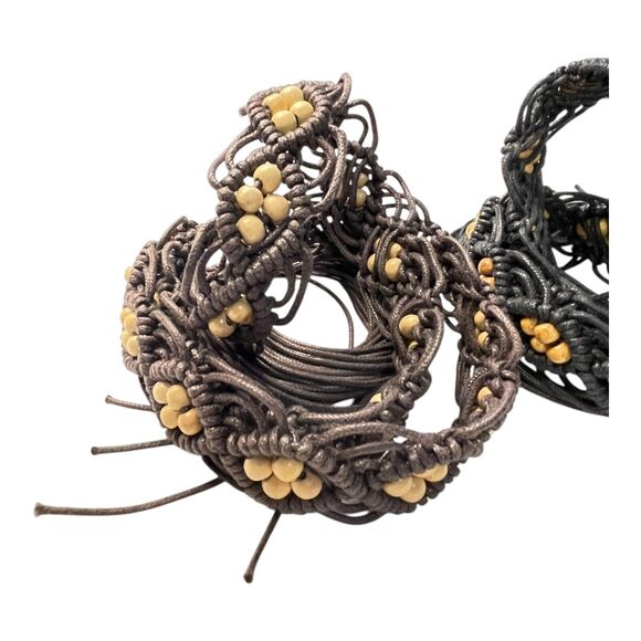 Vintage Pair Macramé Western Belts Ladies Black Brown Beaded 30” (plus) x 1.25” - Picture 8 of 8